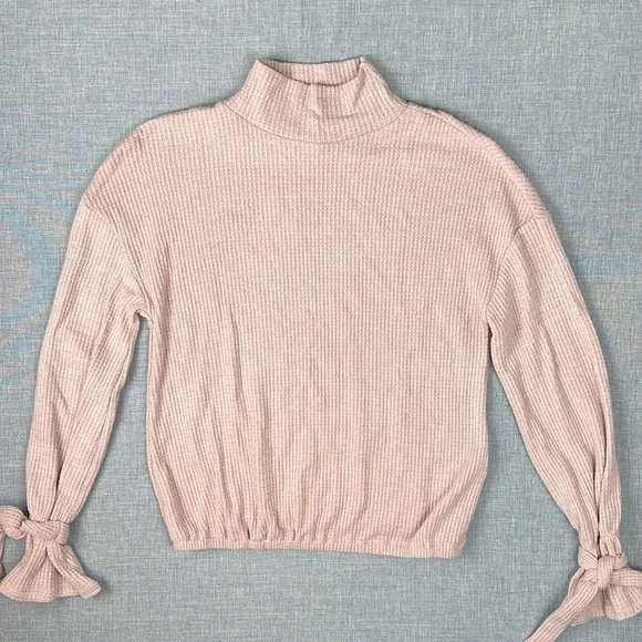 XS L William Rast Pink Thermal Tied Turtleneck Top - Picture 2 of 5